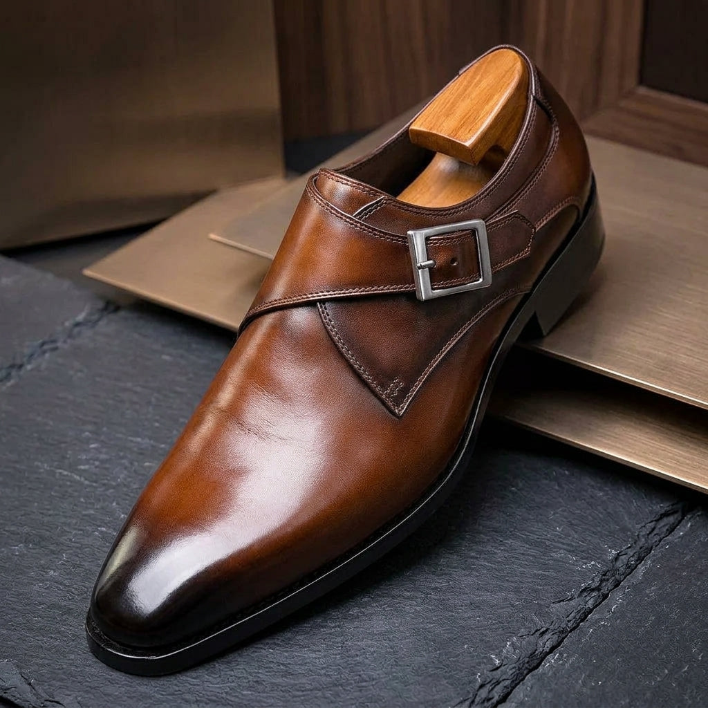SANTORO LEATHER MONK STRAP - brown