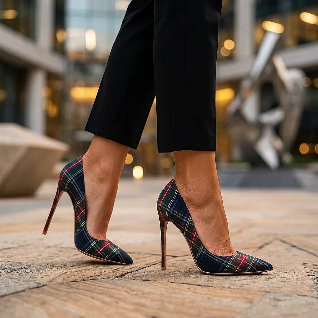 PAISLEY RAE PLAID HEELS - black