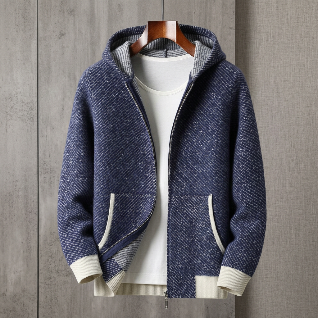 Lawrence Cashmere Zip Sweater - navy blue