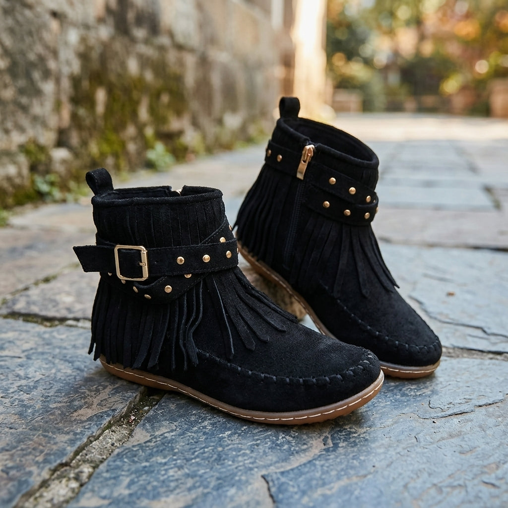 Noelle Boho Ankle Boots - Black