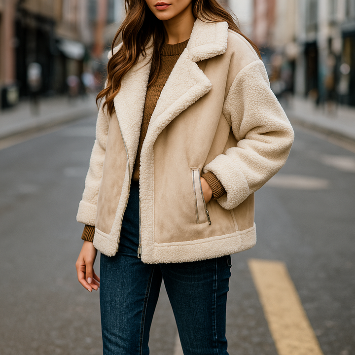Evelyn Hart Aviator Jacket - beige