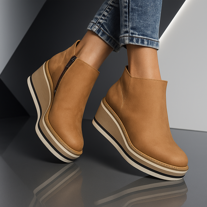 Adele Platform Wedge Boots - light brown
