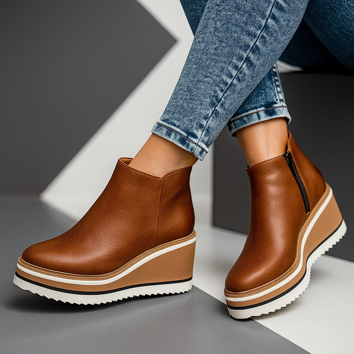Adele Platform Wedge Boots - dark brown