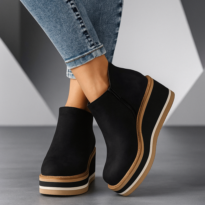 Adele Platform Wedge Boots - black
