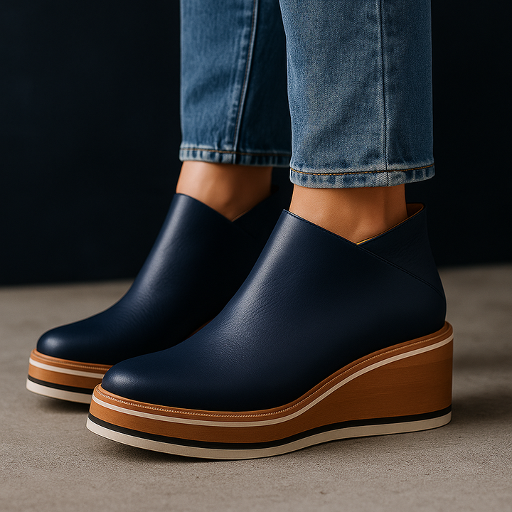 Adele Platform Wedge Boots - blue