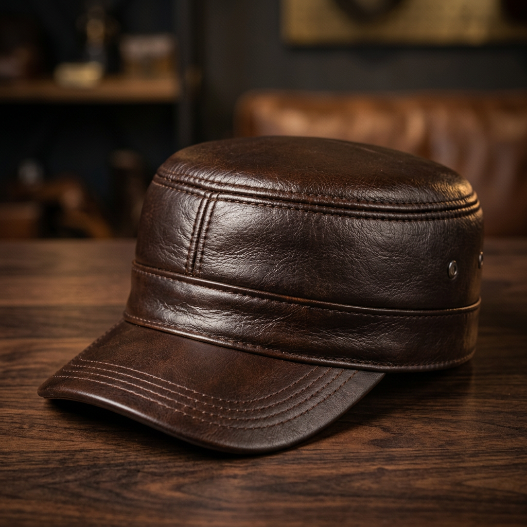 Harrington Genuine Leather Cap - dark brown