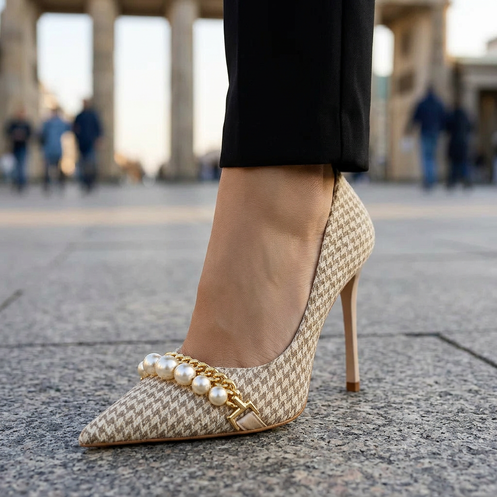 ARIANA MONROE HEELS - Ivory Houndstooth