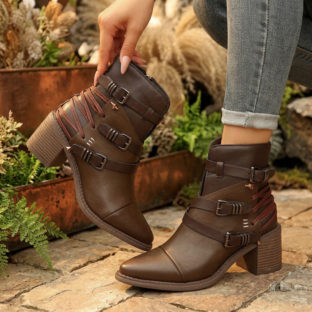 Harper Buckle Boots - brown