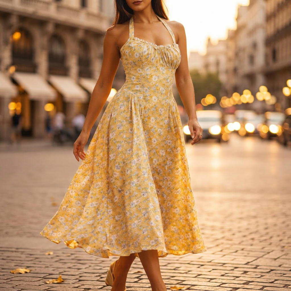 Rosalia Midi Dress - yellow floral