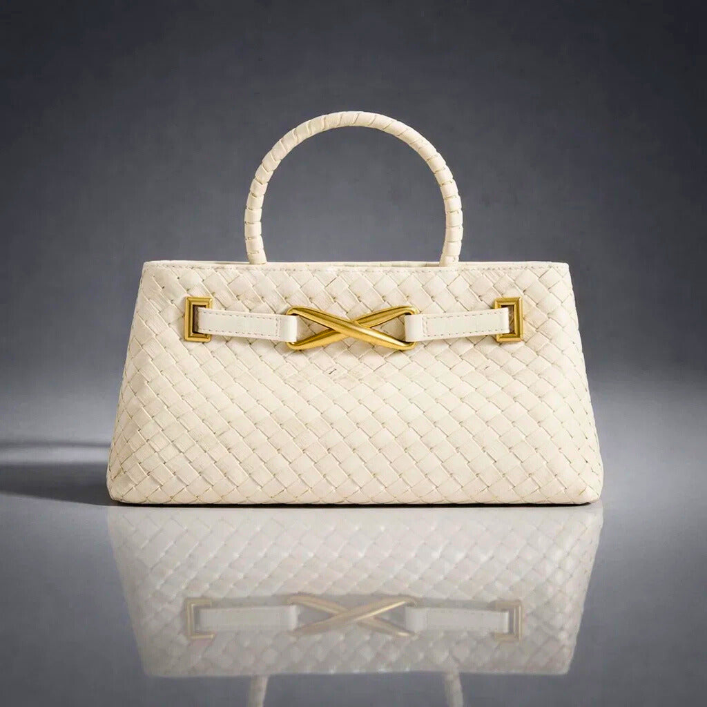 CAMILLE WOVEN SATCHEL - ivory white