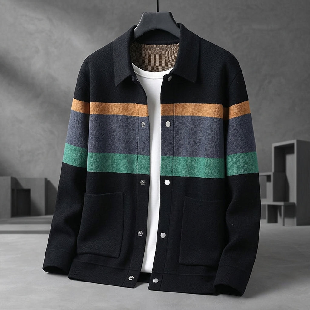 Gridline Retro Cardigan - Black and Green