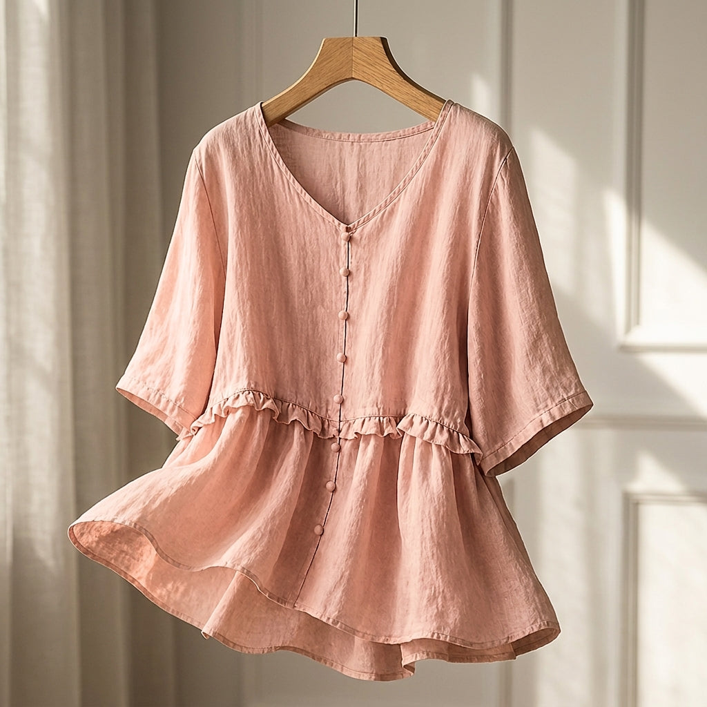 LAINEY JANE LINEN BLOUSE - Petal Blush