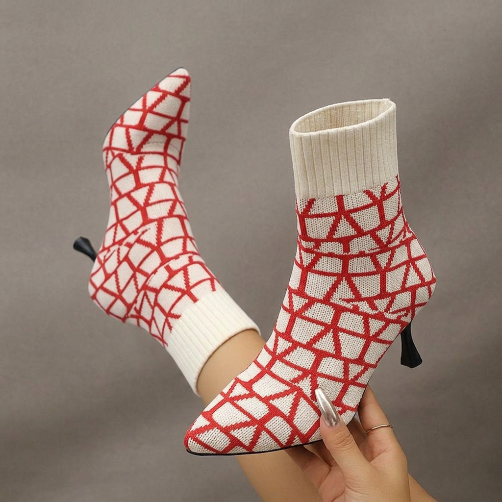 Aria High-Heel Knitted Boots - Red