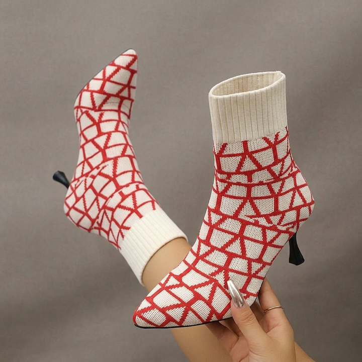 Aria High-Heel Knitted Boots - red