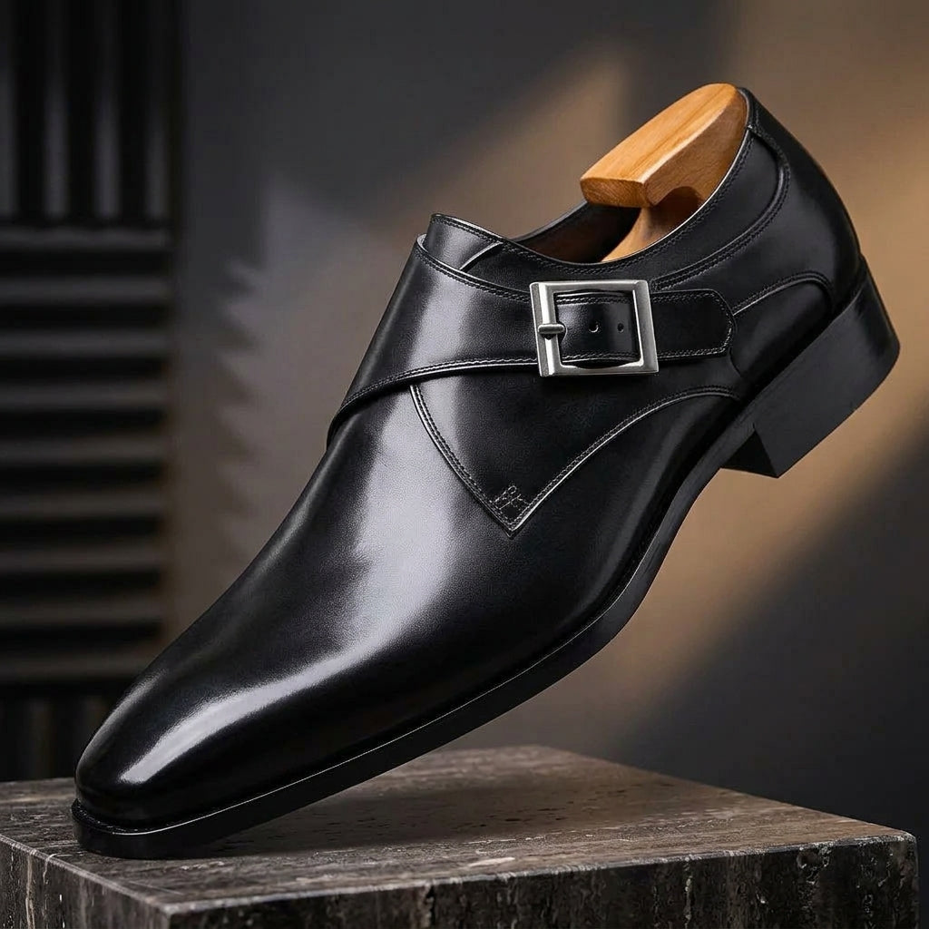 SANTORO LEATHER MONK STRAP - classic black
