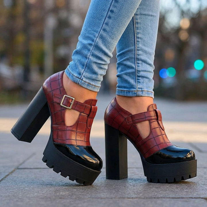 VIVIENNE ARLO BLOCK HEELS - wine red