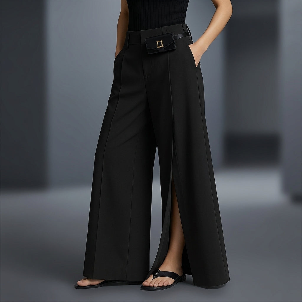 MARLOWE FRONT-SPLIT TROUSERS - black