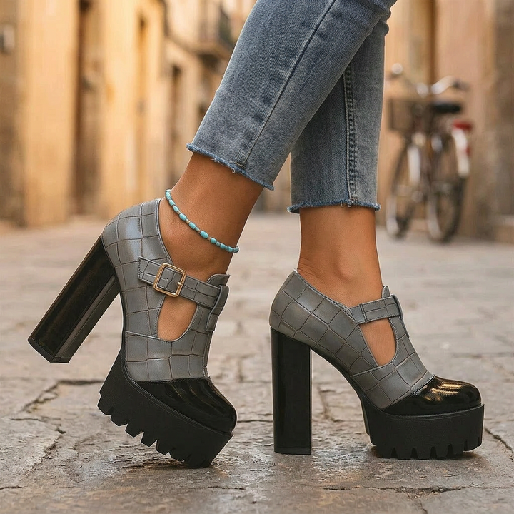 VIVIENNE ARLO BLOCK HEELS - Slate Grey
