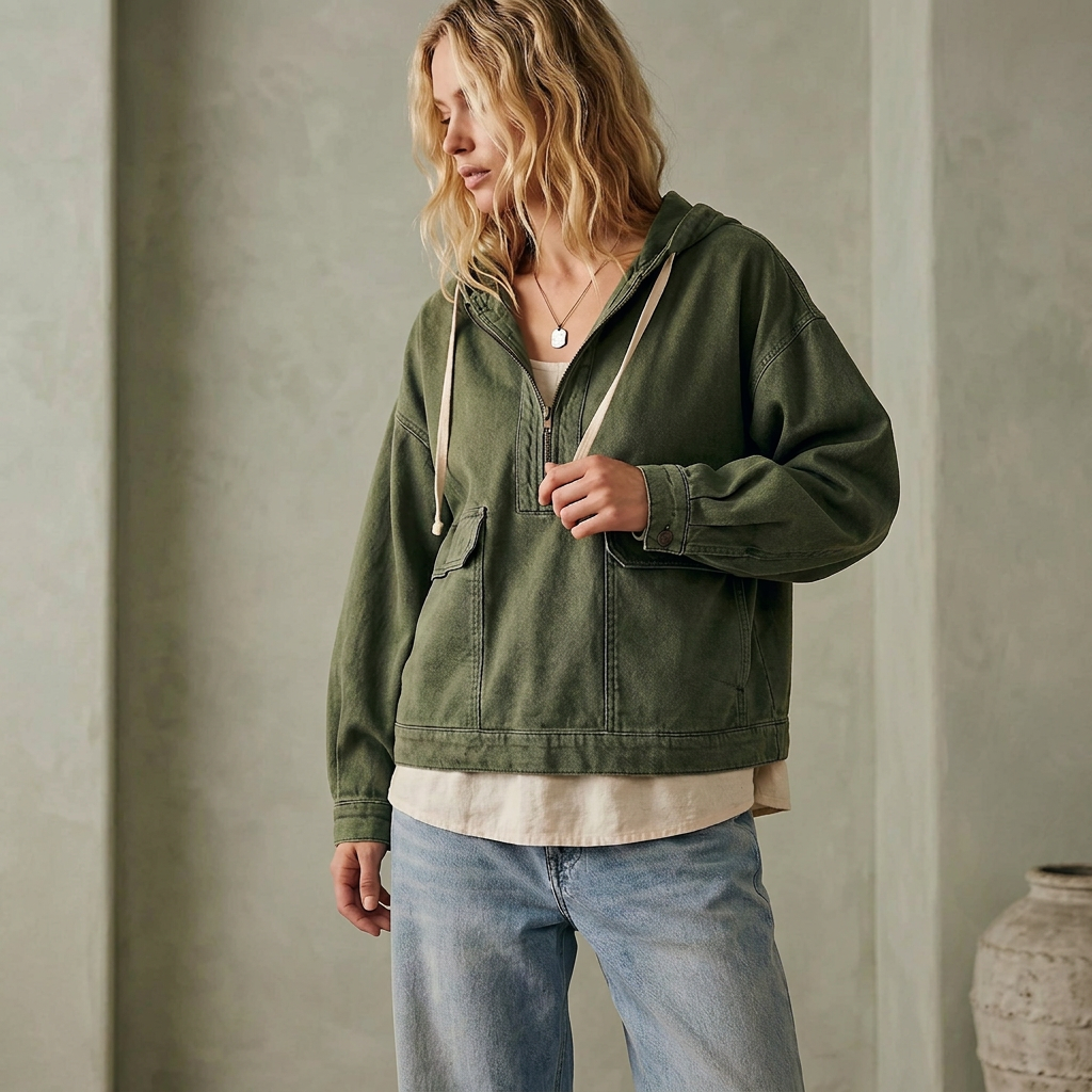 Remi Boho Denim Jacket - army green