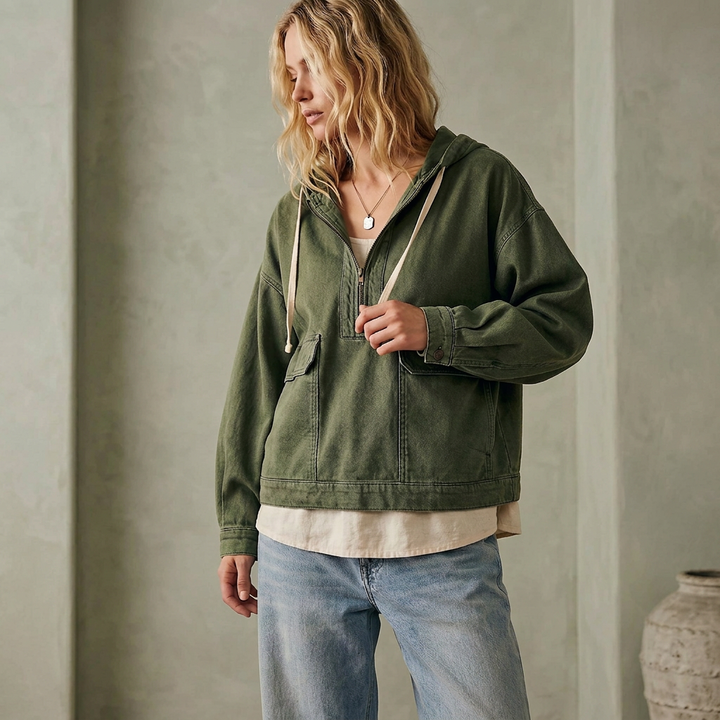 Remi Boho Denim Jacket - army green