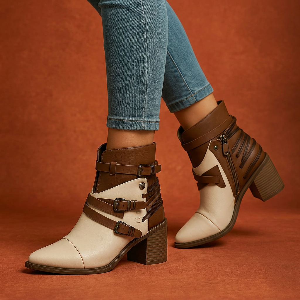 Harper Buckle Boots - Beige