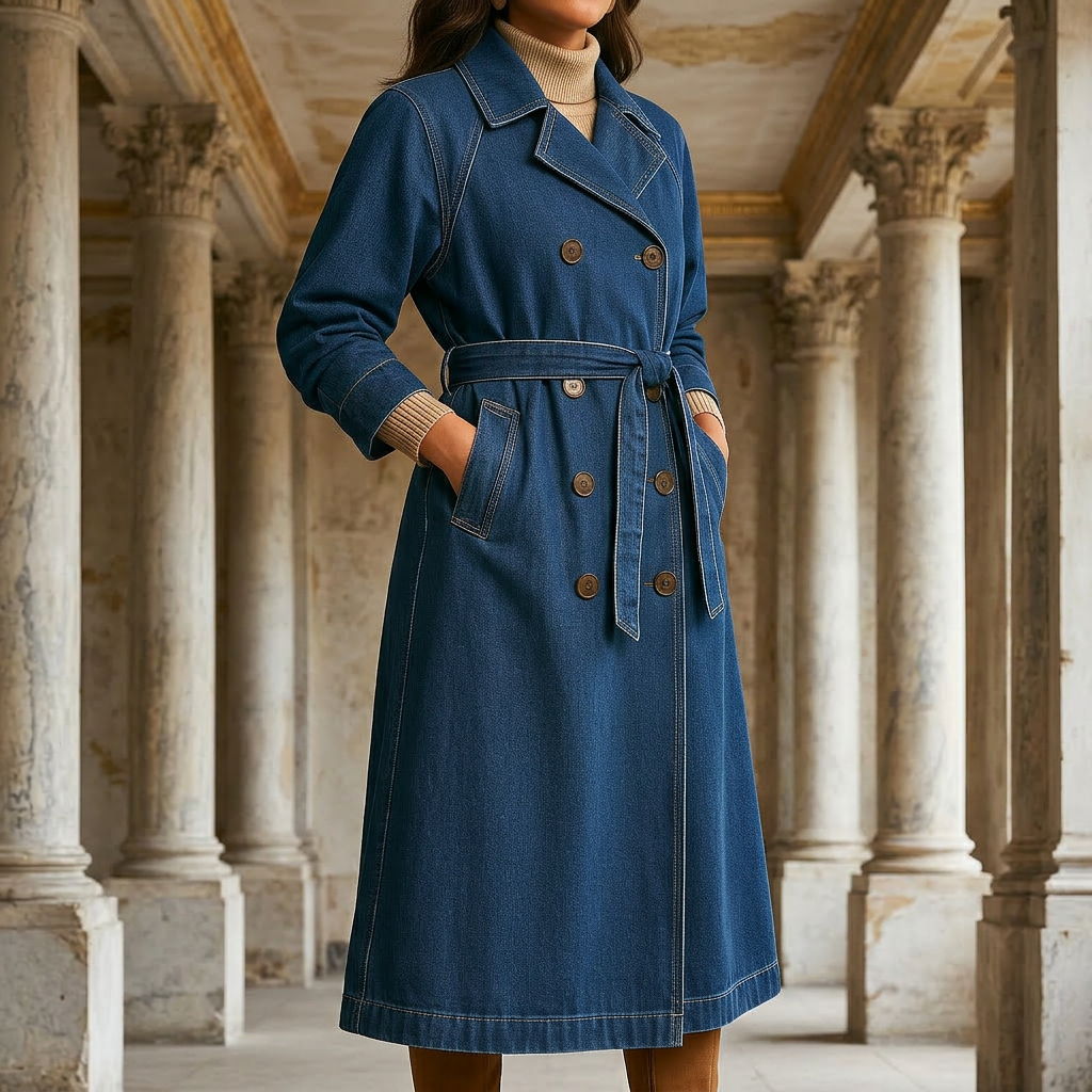 Amara Denim Trench Coat - dark blue