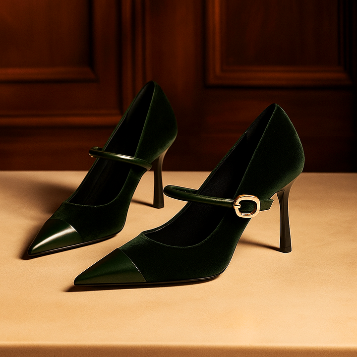 Rosaline Velvet Heels - dark green