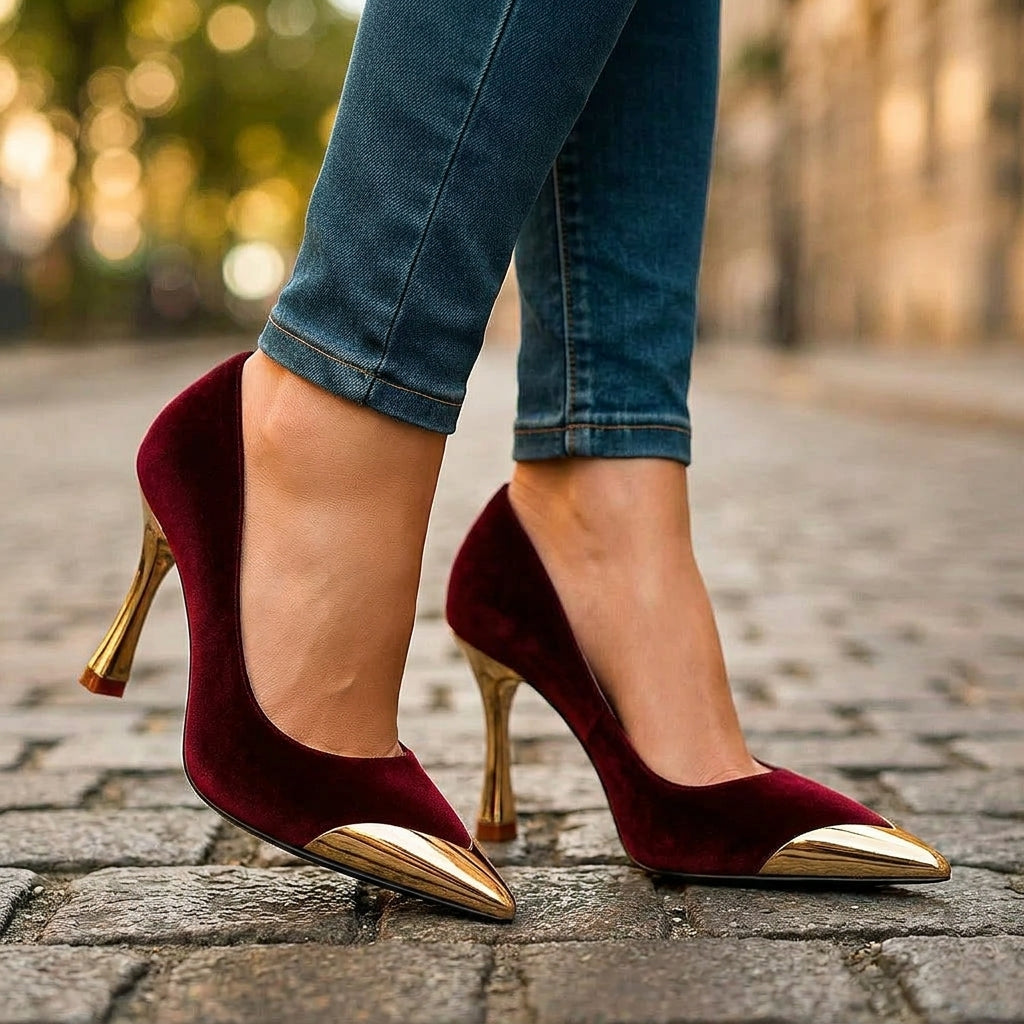 AVELINE GOLD-POINT PUMPS - wine red