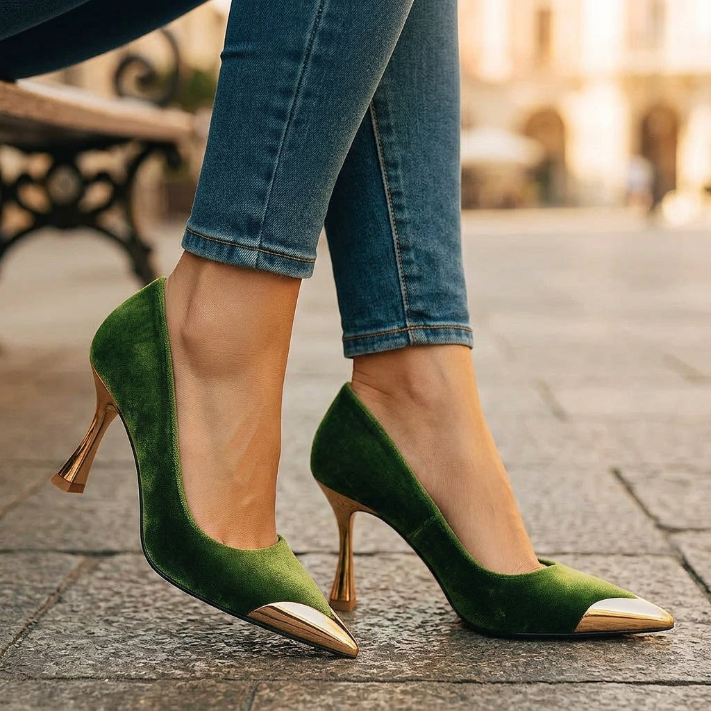 AVELINE GOLD-POINT PUMPS - Emerald Green