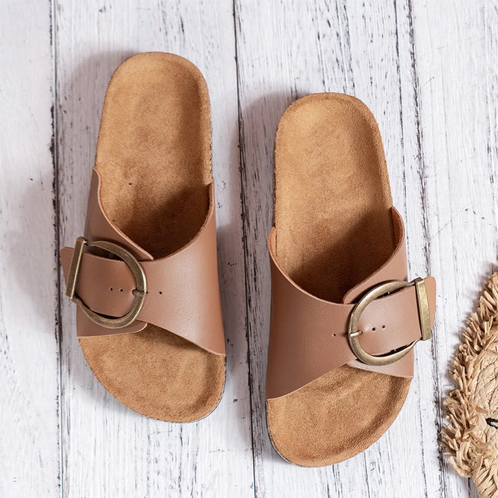 Solid Buckle Flat Slippers
