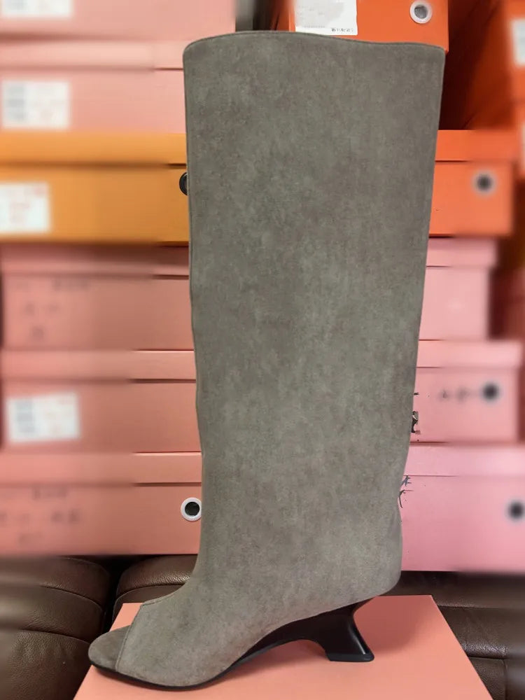 Peep-Toe High Heel Knee Boots