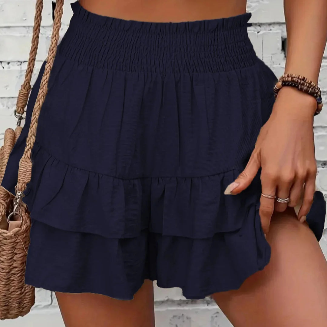 LUNARIA DRAPE RUFFLE SHORTS - navy blue