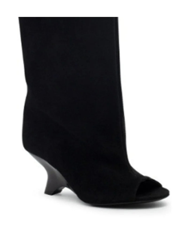 Peep-Toe High Heel Knee Boots