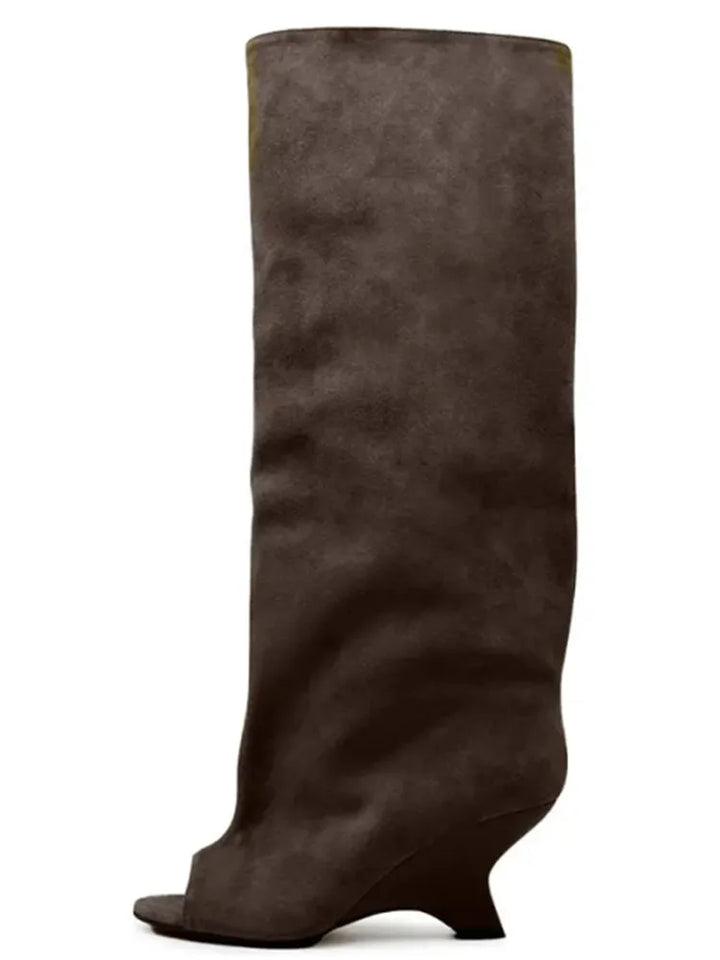 Peep-Toe High Heel Knee Boots