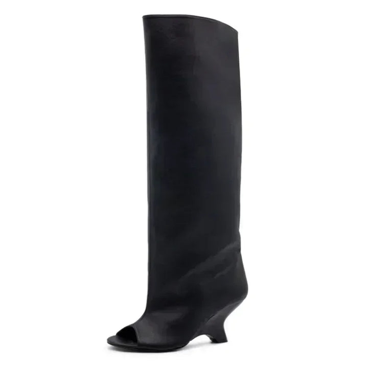 Peep-Toe High Heel Knee Boots