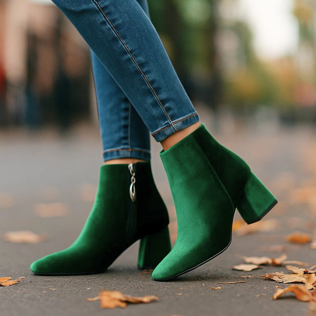 VALENTINA VELVET BOOTS - emerald green