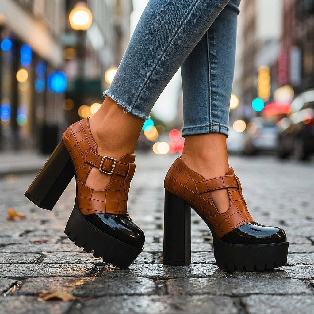 VIVIENNE ARLO BLOCK HEELS - caramel coffee