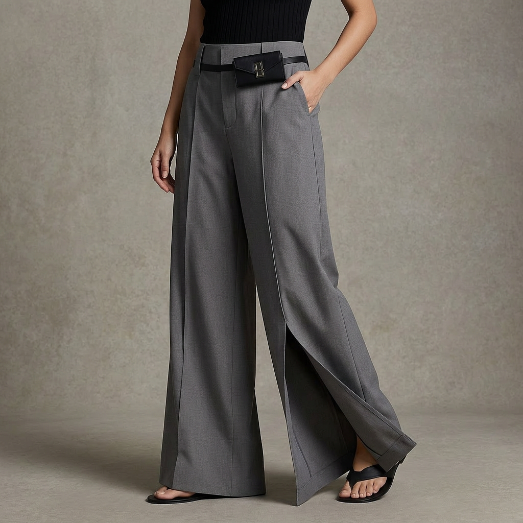 MARLOWE FRONT-SPLIT TROUSERS - grey