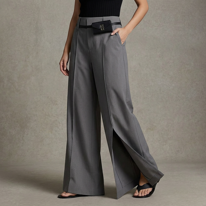 MARLOWE FRONT-SPLIT TROUSERS - grey