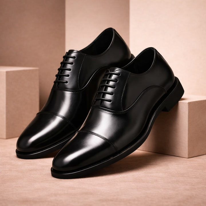 Noir Crest Leather Oxfords