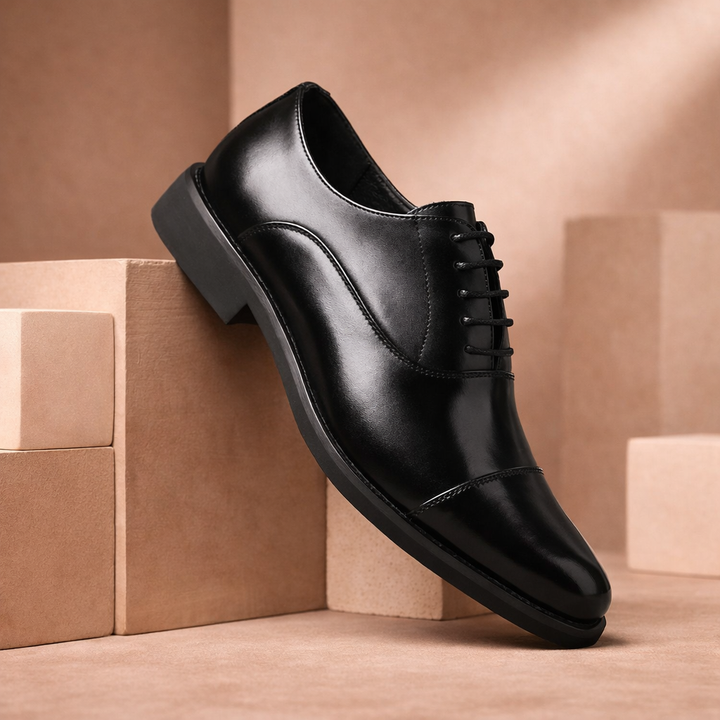 Noir Crest Leather Oxfords