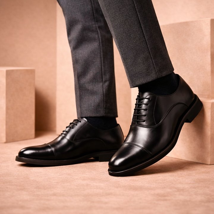 Noir Crest Leather Oxfords