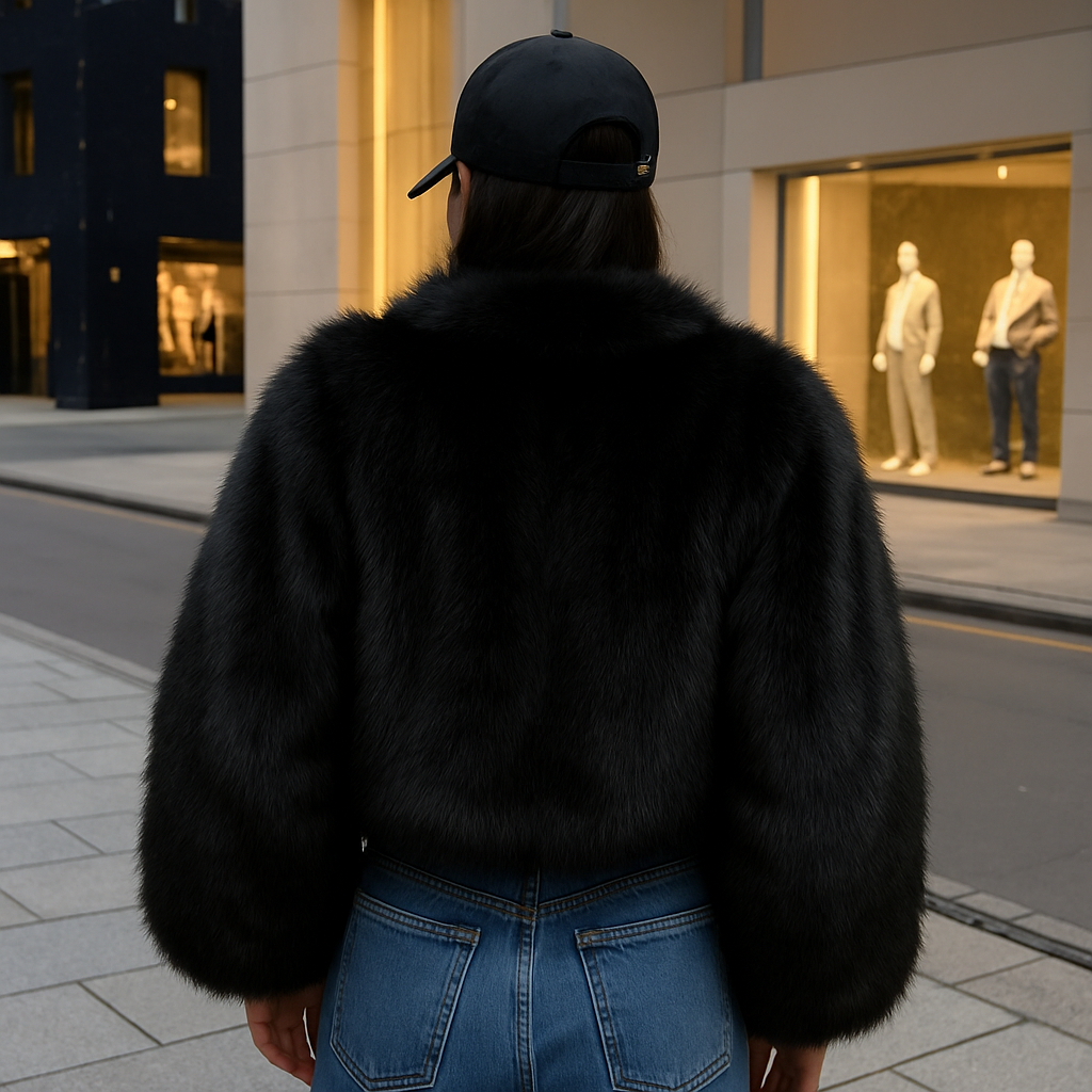 Gradient Cropped Faux Fur Coat