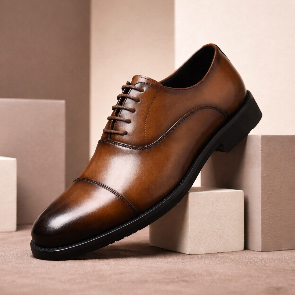 Noir Crest Leather Oxfords