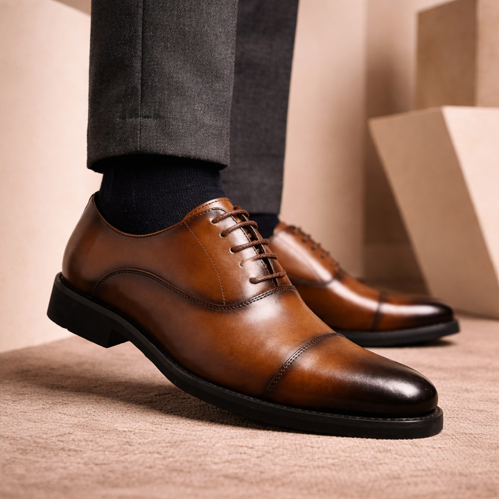 Noir Crest Leather Oxfords
