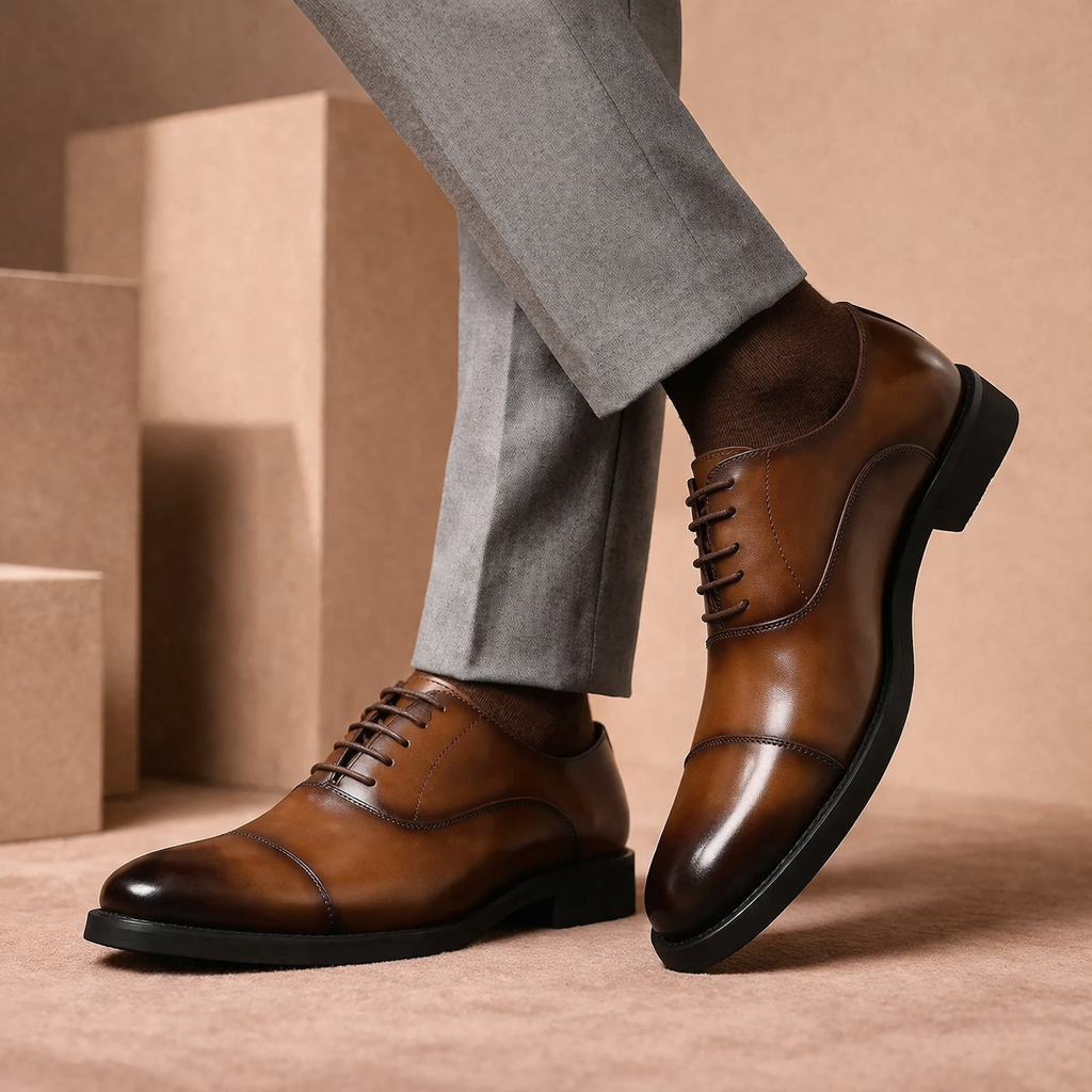 Noir Crest Leather Oxfords