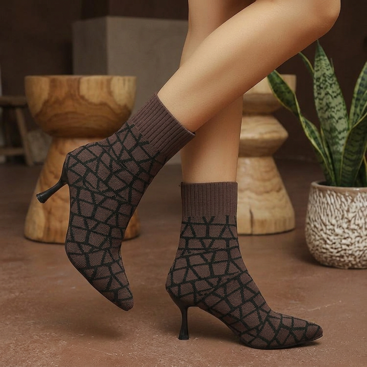 Aria High-Heel Knitted Boots - brown