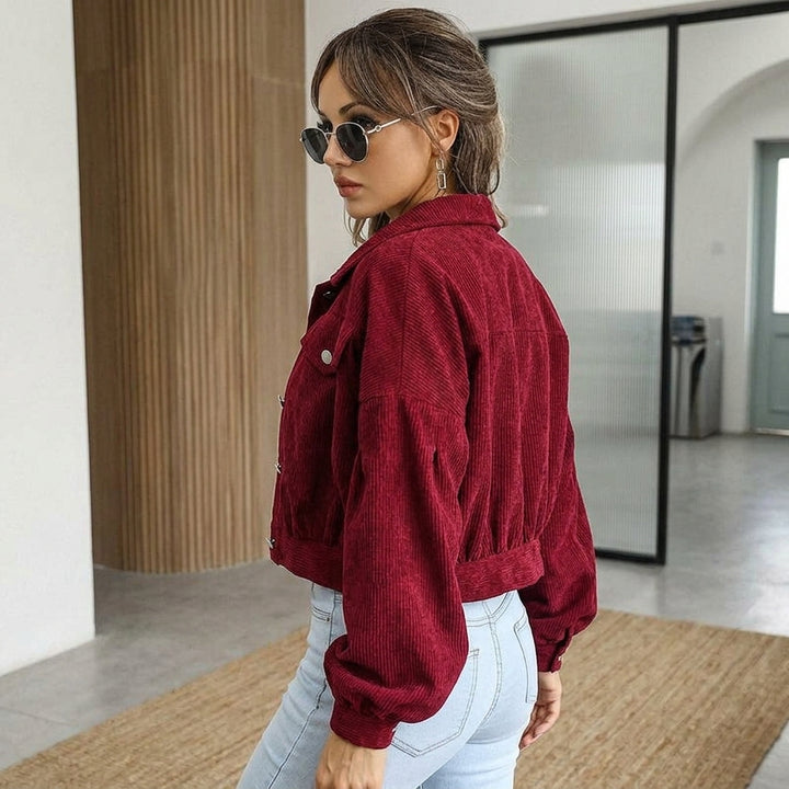 ASHBOURNE CROPPED CORDUROY JACKET - crimson