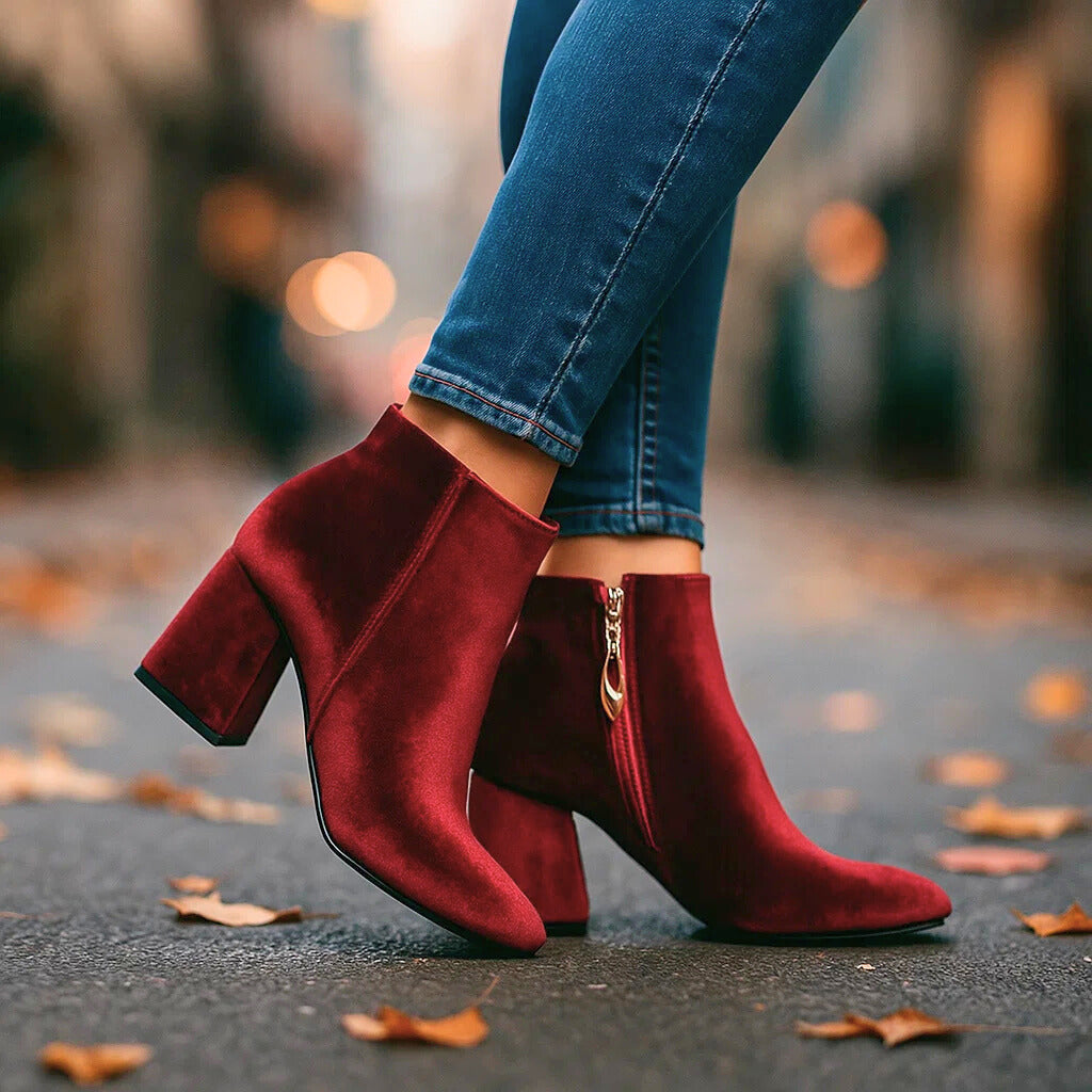 VALENTINA VELVET BOOTS - wine red