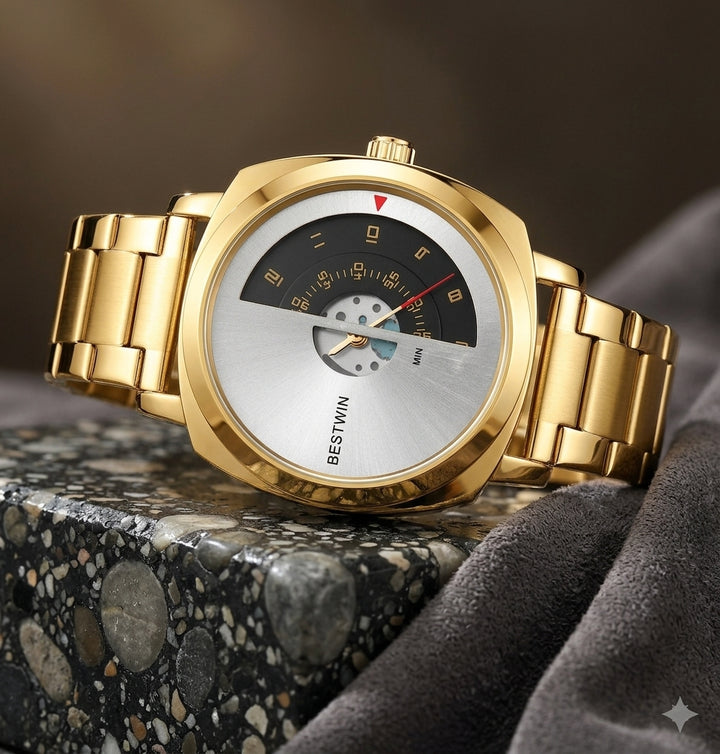 Helios Arc Gold Watch - Gold and White